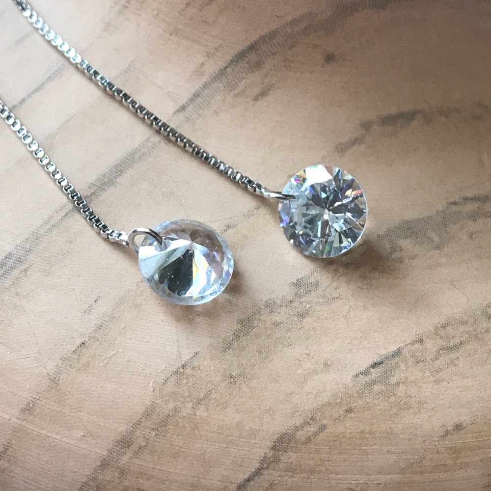 🆕Sterling Silver Rhinestone Pull Through Earring - Picture 3 of 8